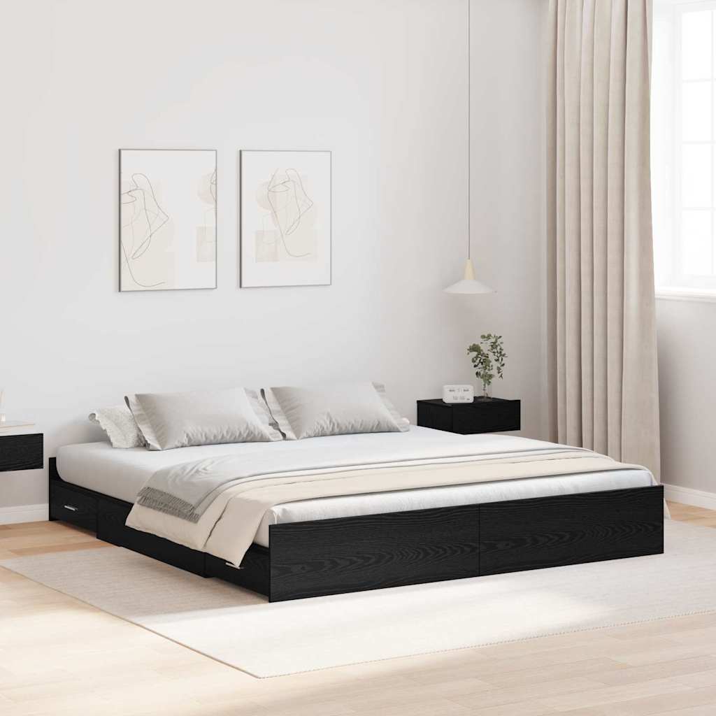 Storage Bed Frame Black oak 180 x 200 cm Engineered wood