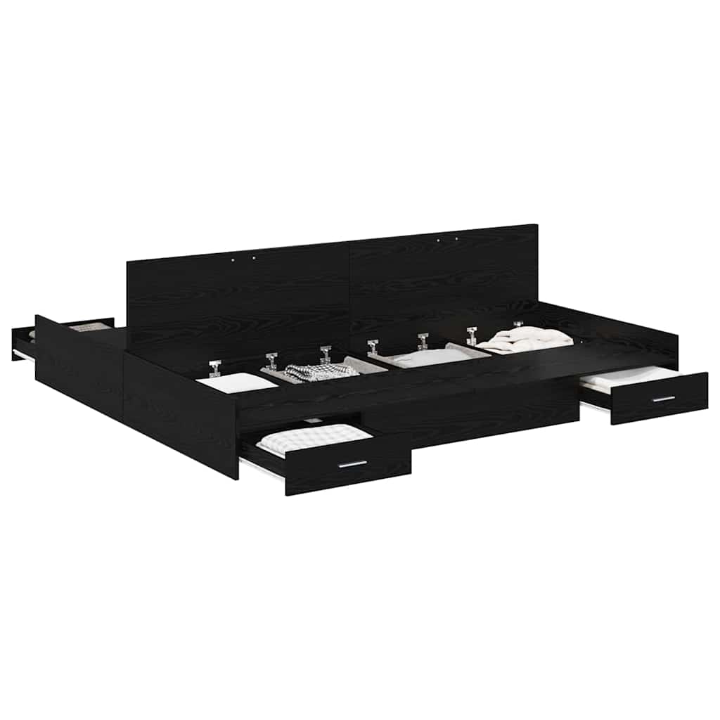 Storage Bed Frame Black oak 180 x 200 cm Engineered wood