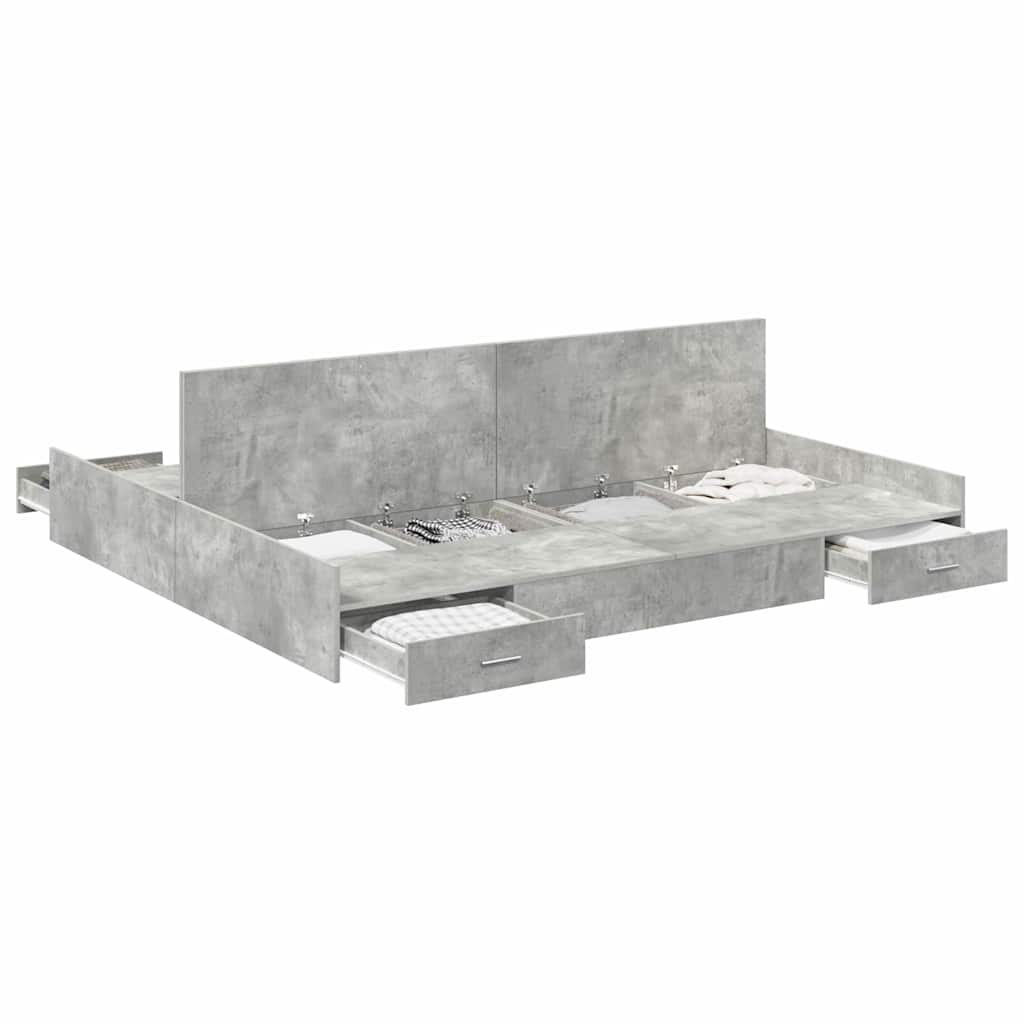 Storage Bed Frame Concrete grey 180 x 200 cm Engineered wood