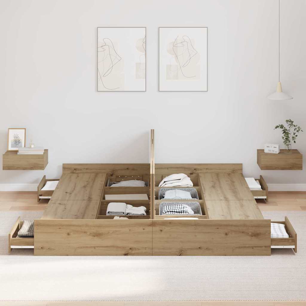 Storage Bed Frame Artisan oak 180 x 200 cm Engineered wood