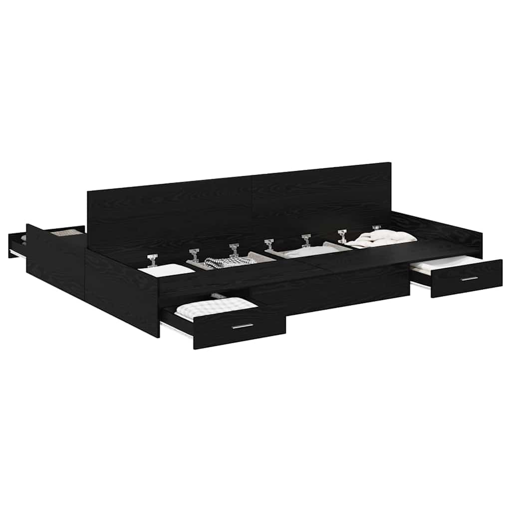 Storage Bed Frame Black oak 160 x 200 cm Engineered wood