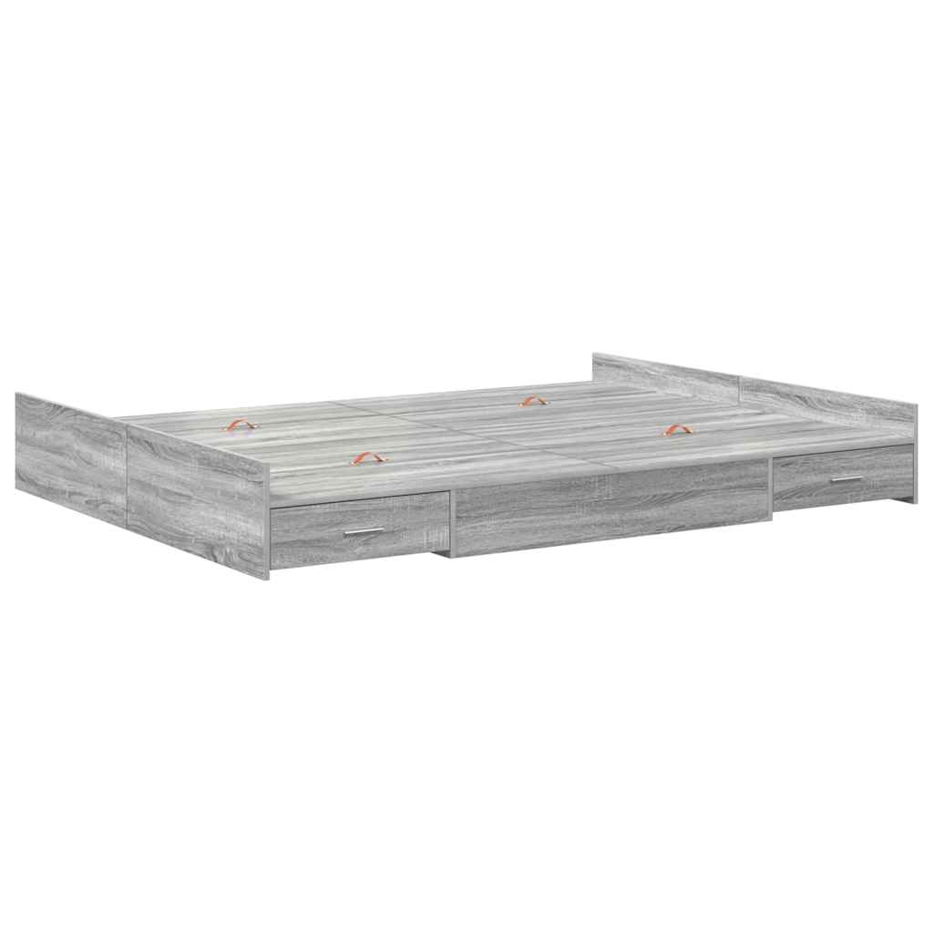 Storage Bed Frame Grey sonoma 160 x 200 cm Engineered wood