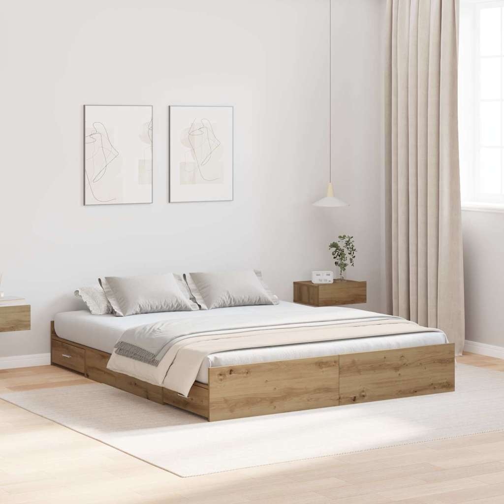 Storage Bed Frame Artisan oak 150 x 200 cm Engineered wood