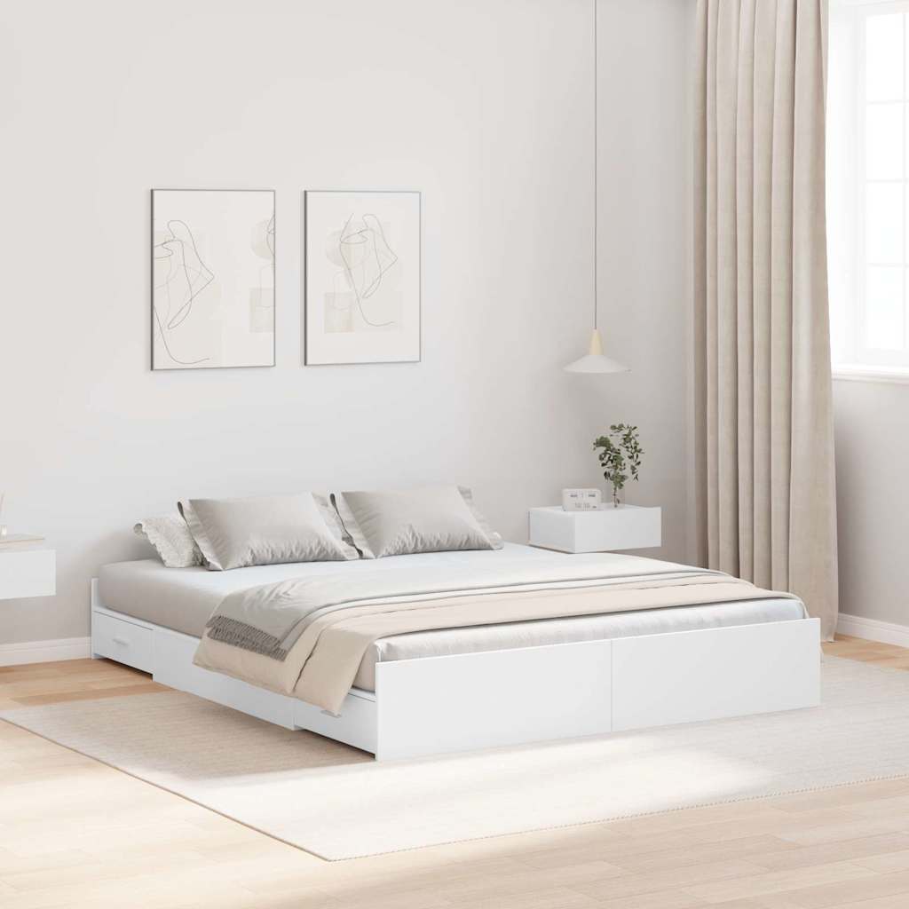 Storage Bed Frame White 140 x 200 cm Engineered wood