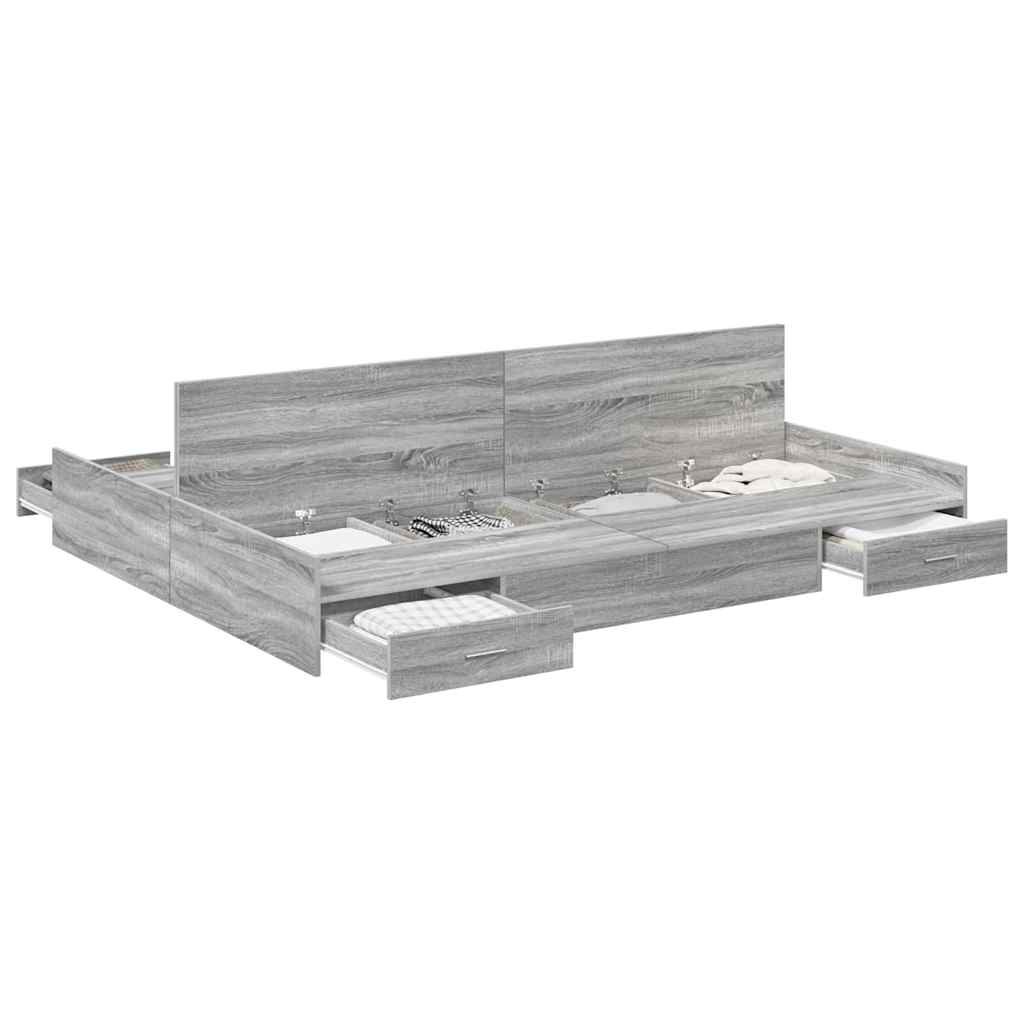 Storage Bed Frame Grey sonoma 140 x 200 cm Engineered wood