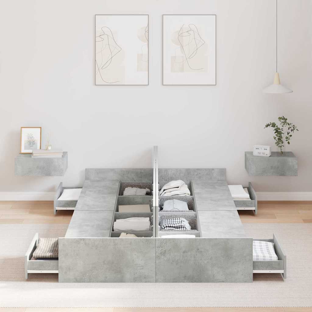 Storage Bed Frame Concrete grey 120 x 200 cm Engineered wood