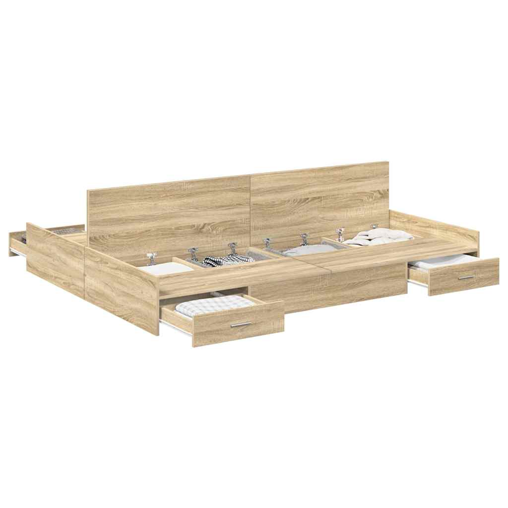 Storage Bed Frame Sonoma oak 140 x 190 cm Engineered wood