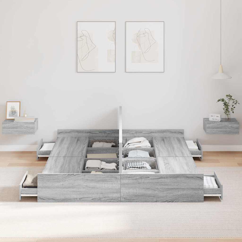 Storage Bed Frame Grey sonoma 140 x 190 cm Engineered wood