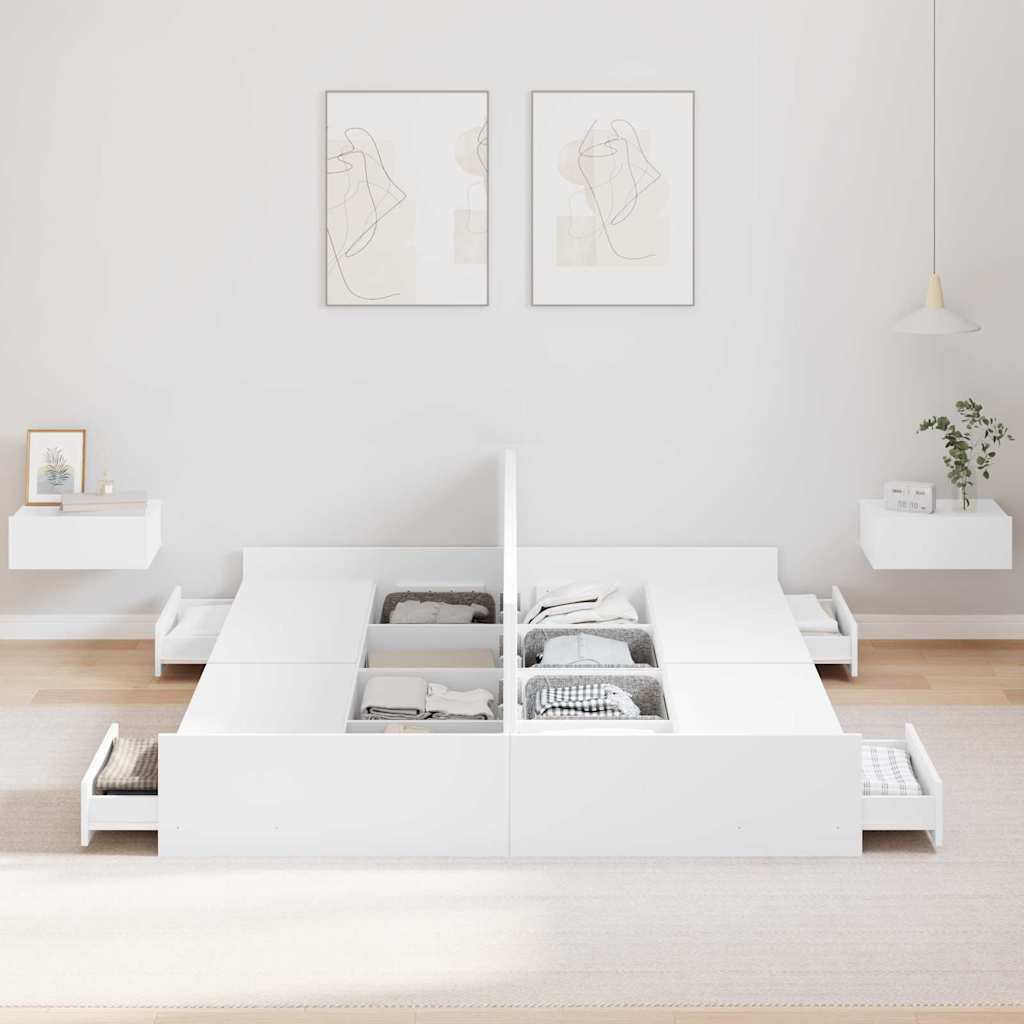 Storage Bed Frame White 135 x 190 cm Engineered wood