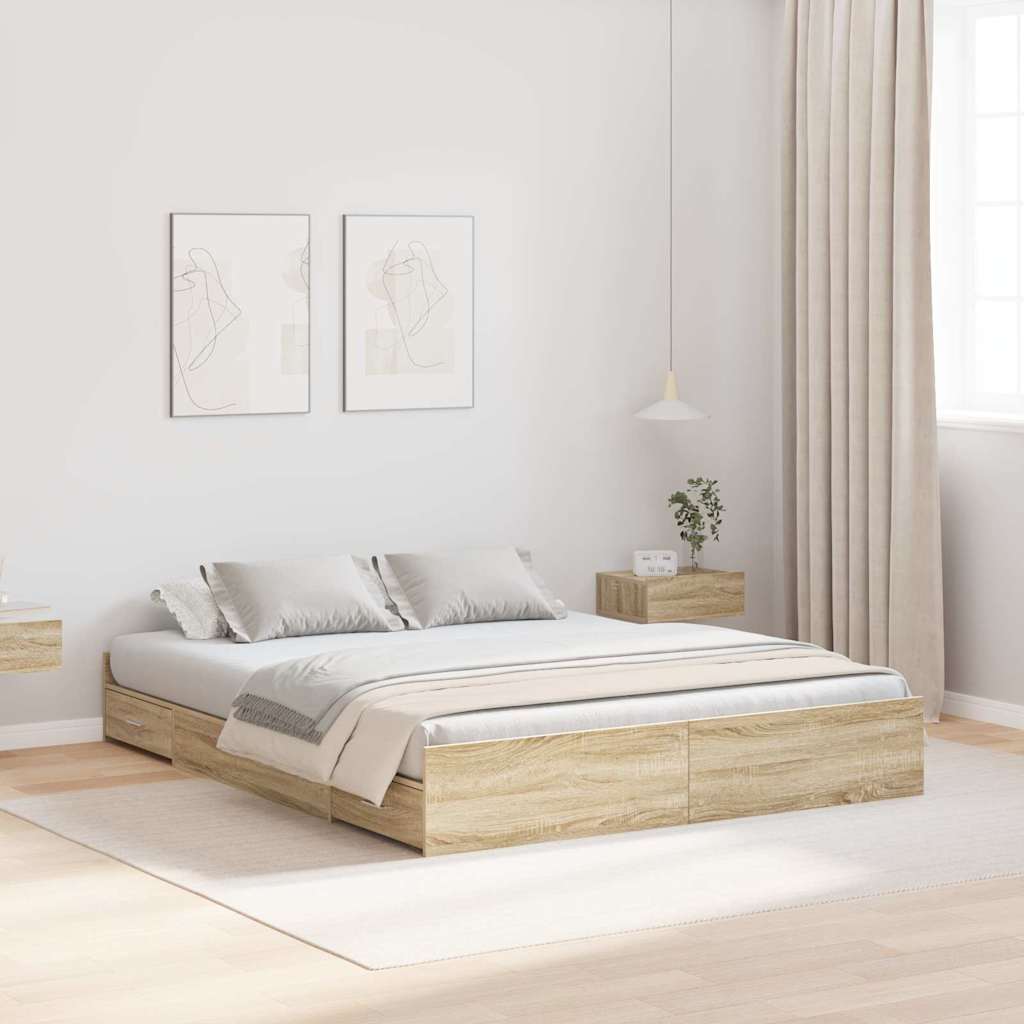 Storage Bed Frame Sonoma oak 135 x 190 cm Engineered wood