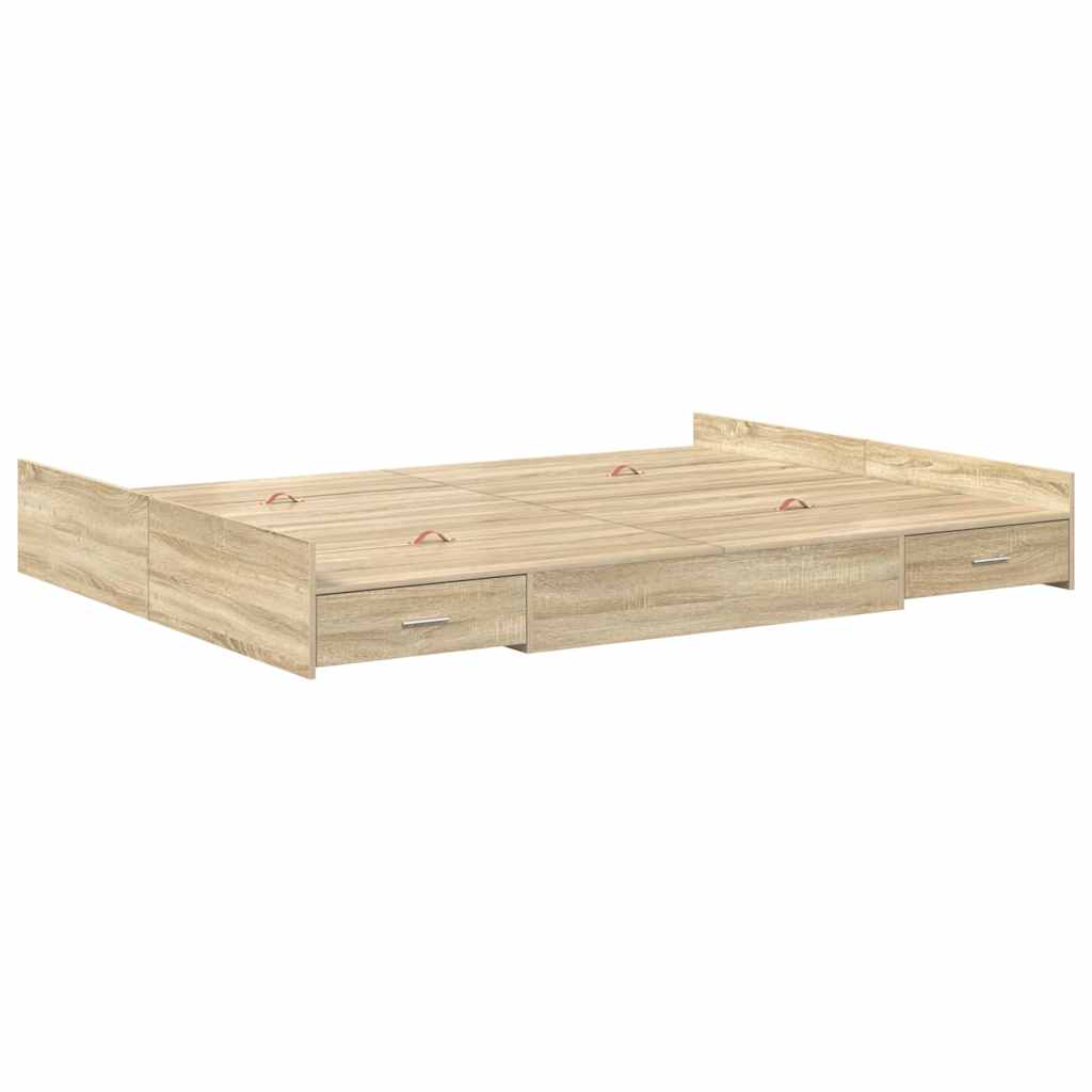 Storage Bed Frame Sonoma oak 135 x 190 cm Engineered wood