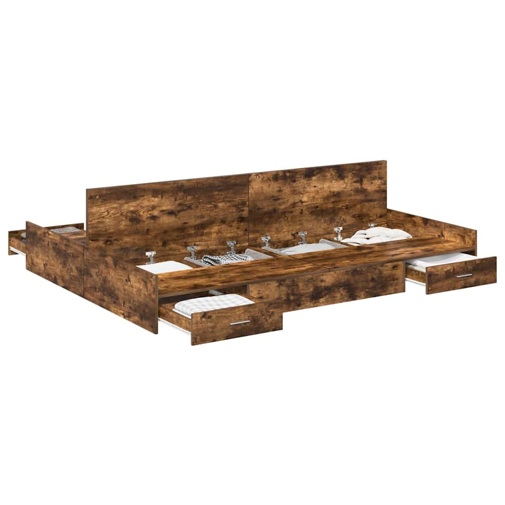 Storage Bed Frame Smoked oak 135 x 190 cm Engineered wood