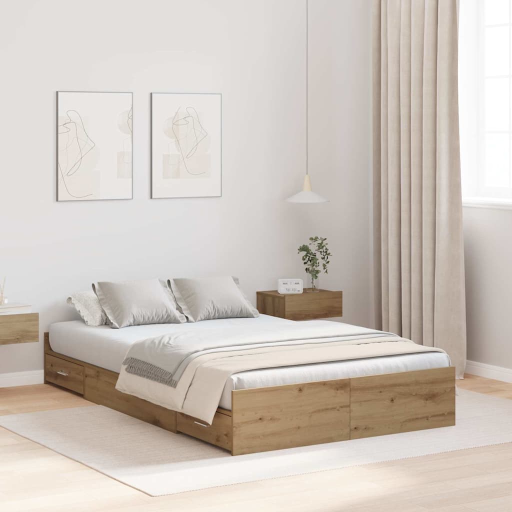 Storage Bed Frame Artisan oak 120 x 190 cm Engineered wood