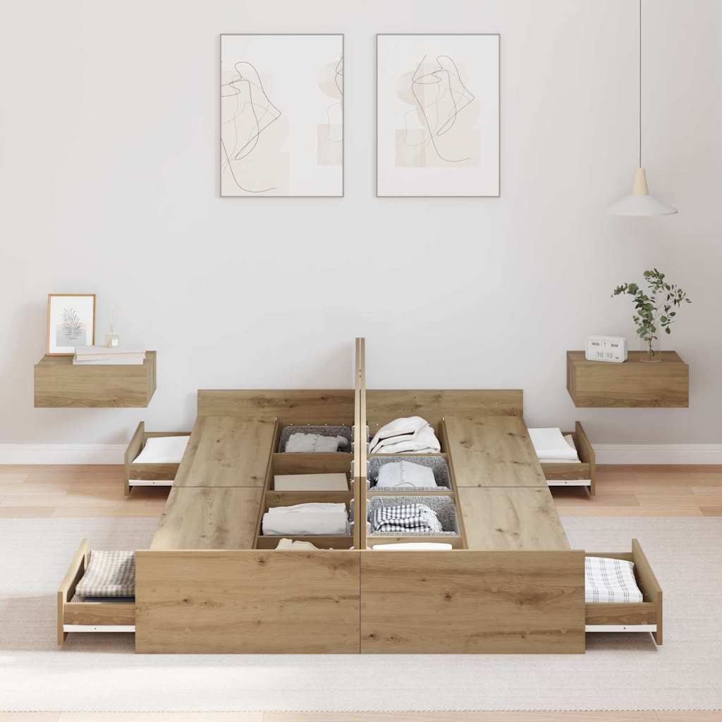 Storage Bed Frame Artisan oak 120 x 190 cm Engineered wood