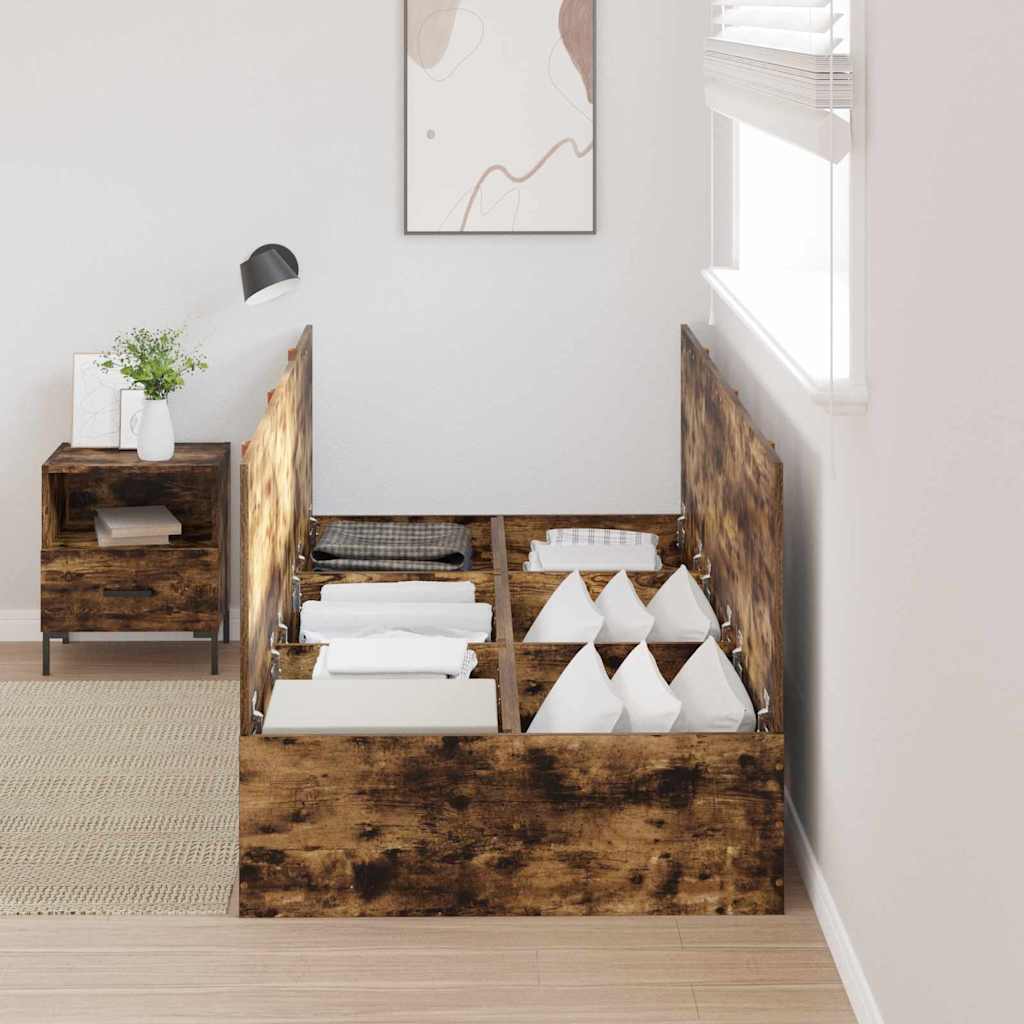 Bed Frame with Storage Smoked oak 100 x 200 cm Engineered wood