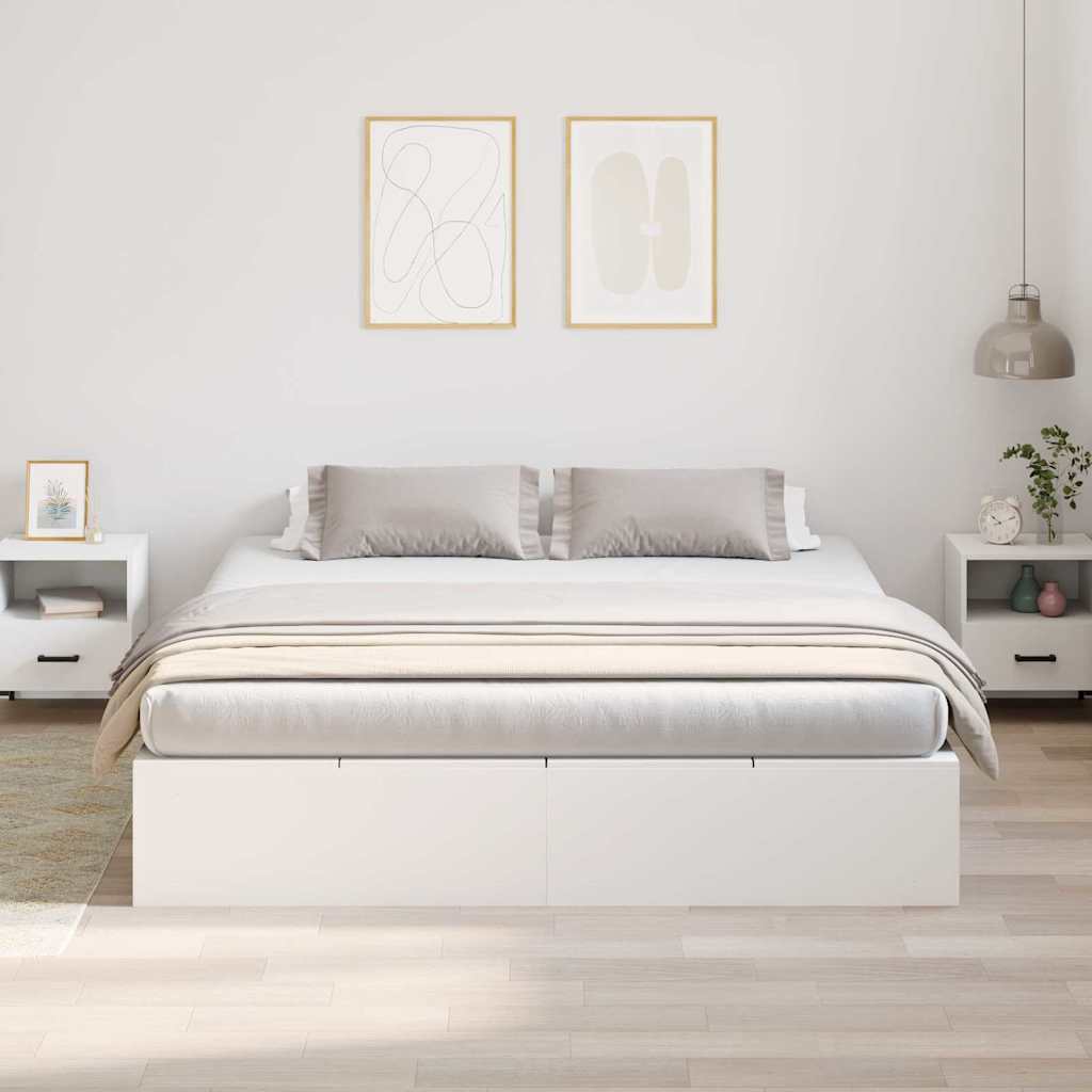 Bed Frame with Storage White 200 x 200 cm Engineered wood