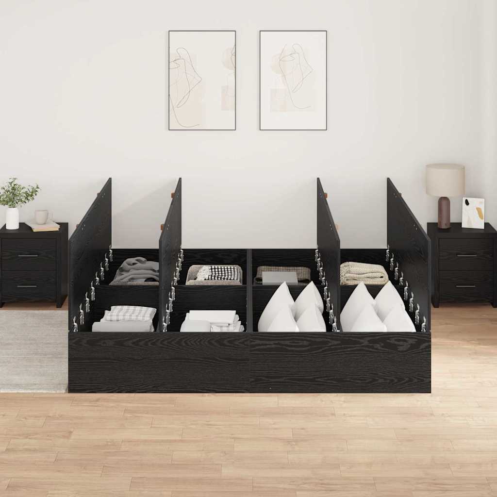 Bed Frame with Storage Black oak 200 x 200 cm Engineered wood