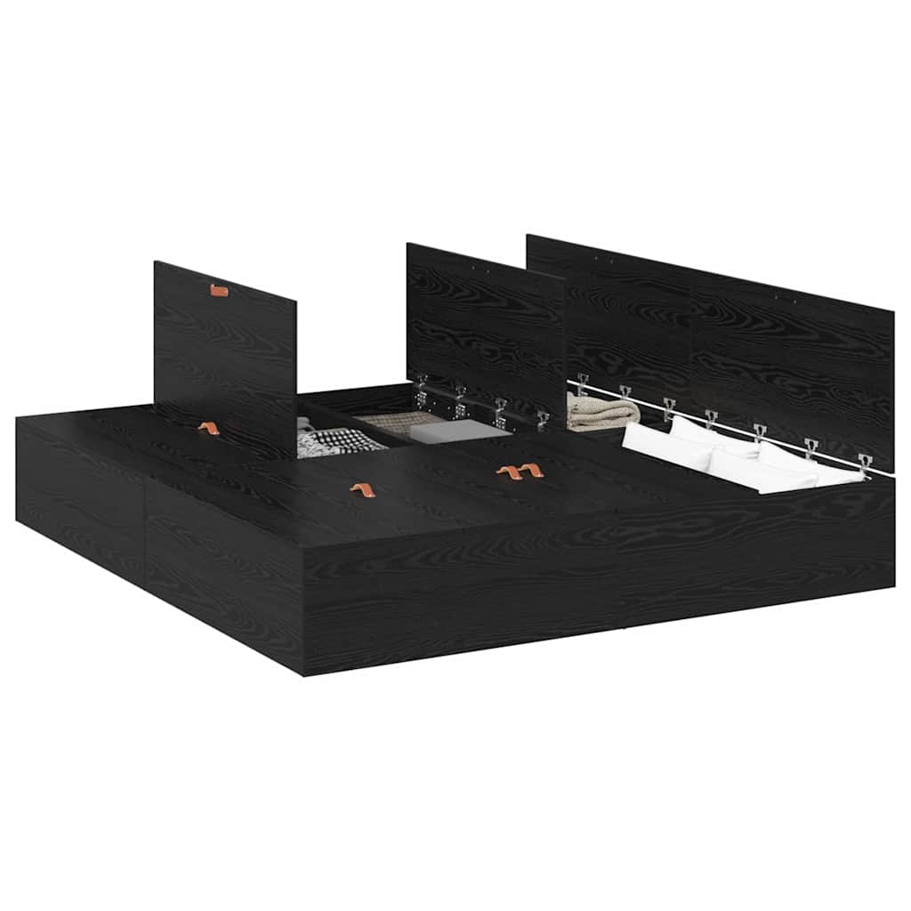 Bed Frame with Storage Black oak 200 x 200 cm Engineered wood