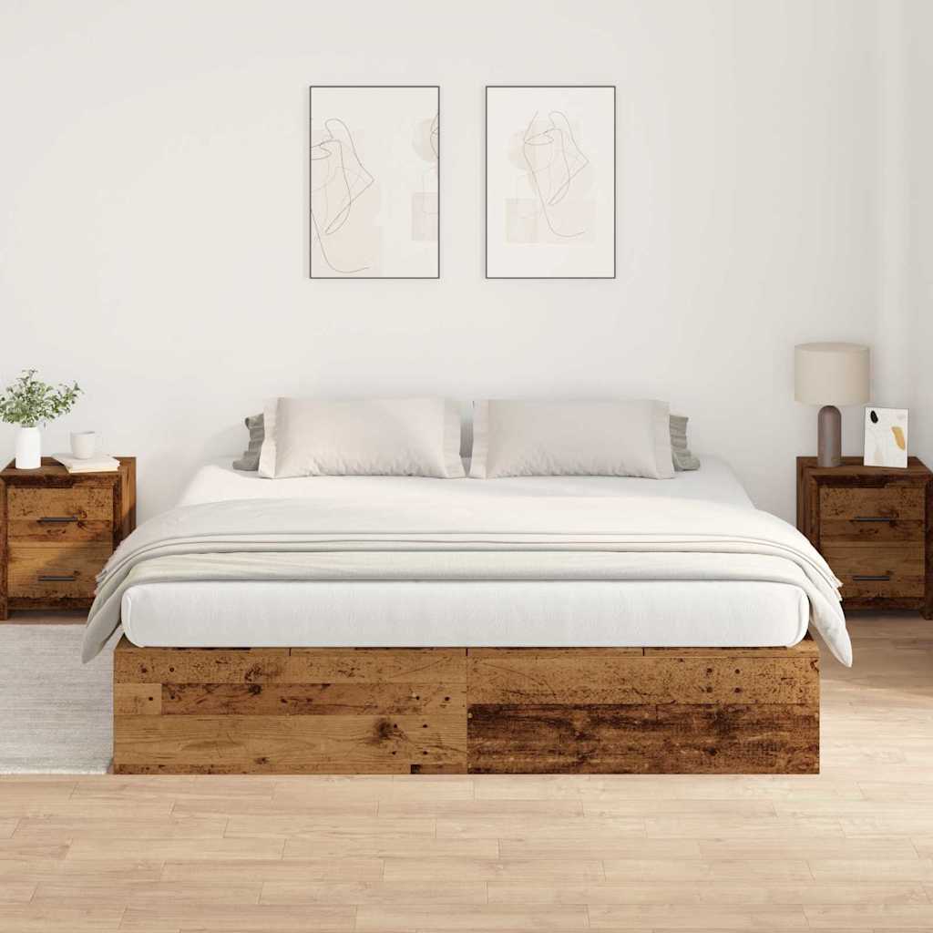 Bed Frame with Storage Old wood 200 x 200 cm Engineered wood