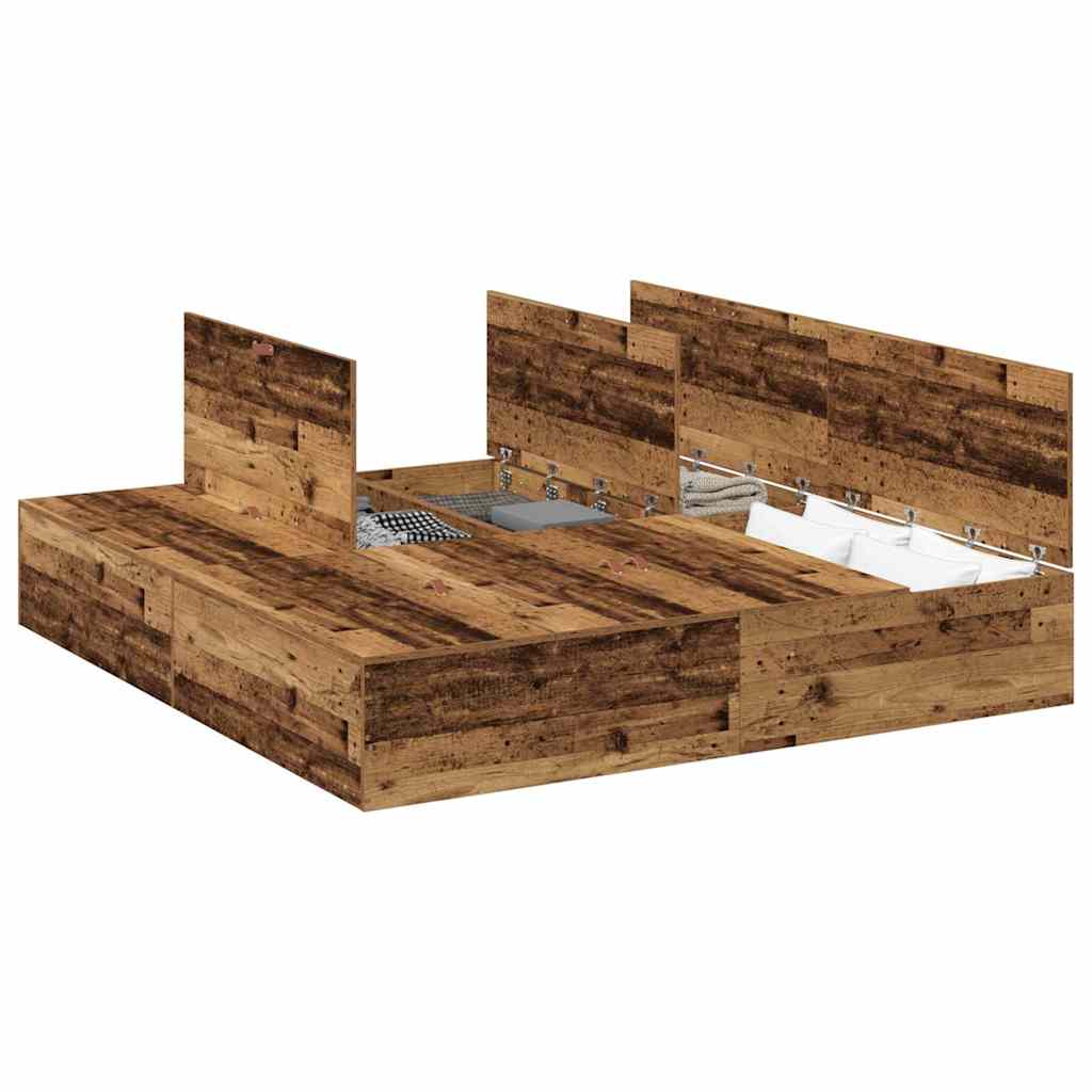 Bed Frame with Storage Old wood 200 x 200 cm Engineered wood