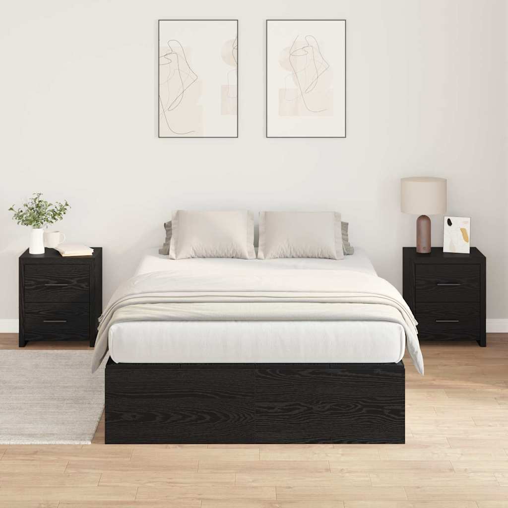 Bed Frame with Storage Black oak 120 x 200 cm Engineered wood