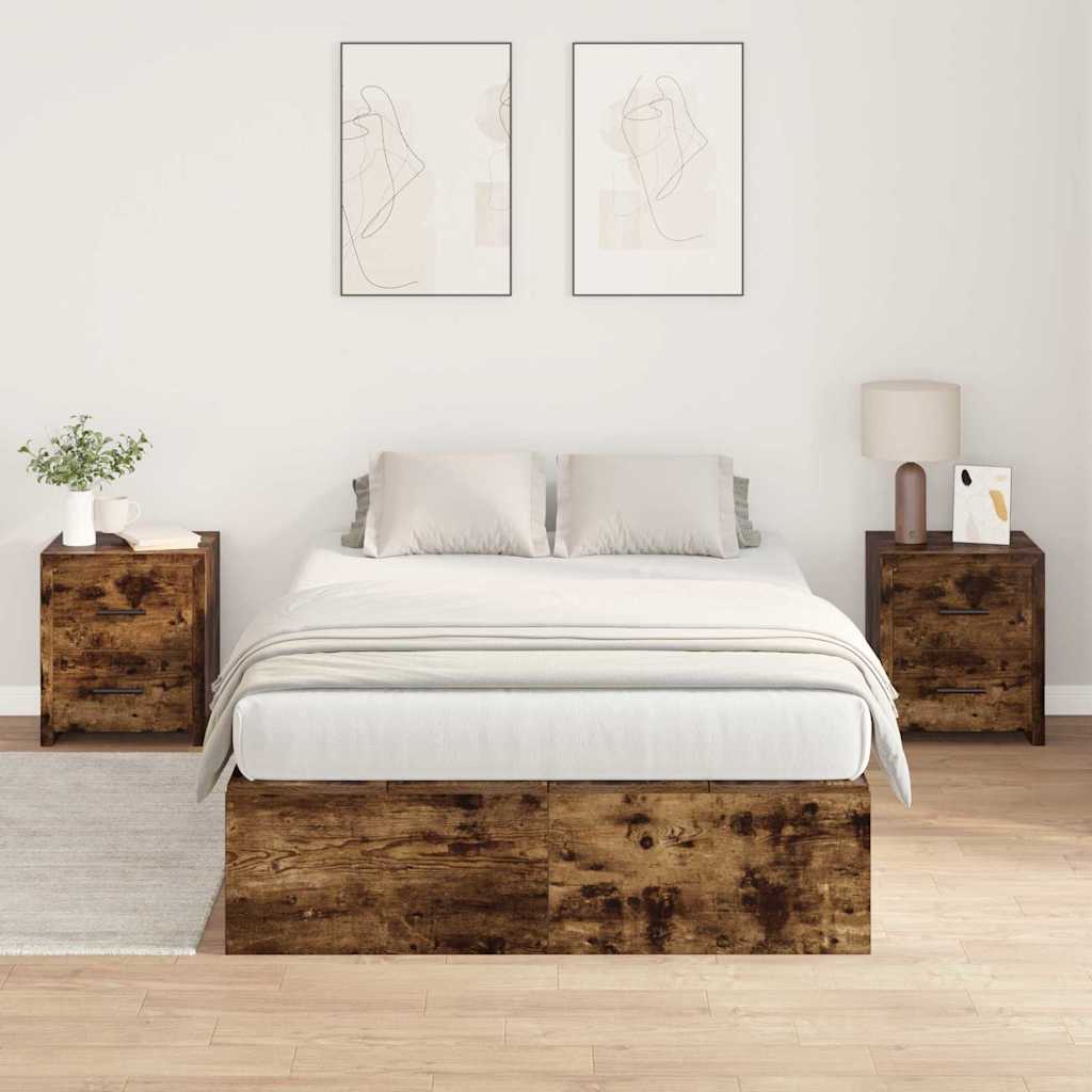 Bed Frame with Storage Smoked oak 120 x 200 cm Engineered wood