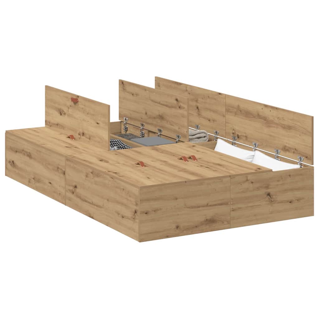 Bed Frame with Storage Artisan oak 120 x 200 cm Engineered wood