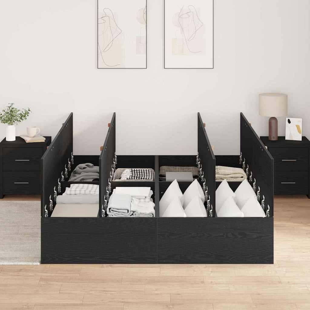 Bed Frame with Storage Black oak 140 x 200 cm Engineered wood