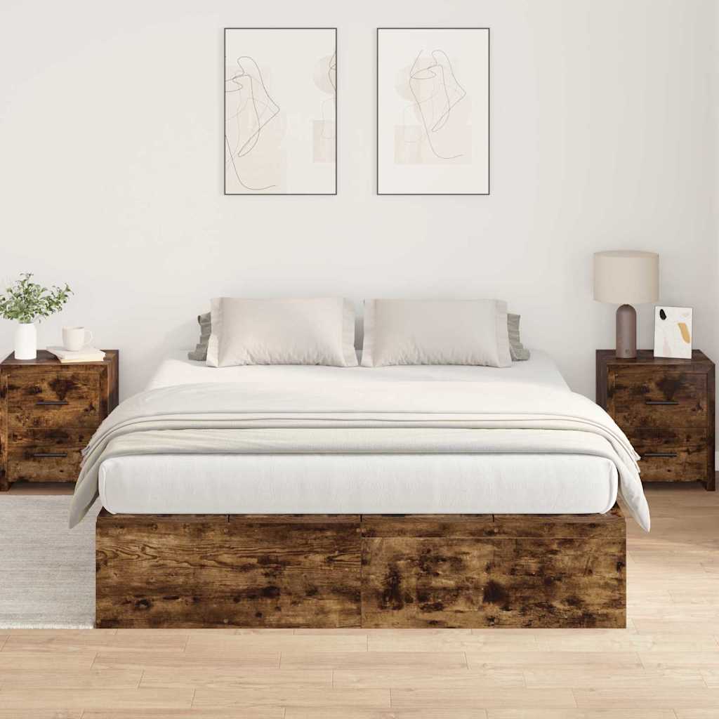 Bed Frame with Storage Smoked oak 140 x 200 cm Engineered wood