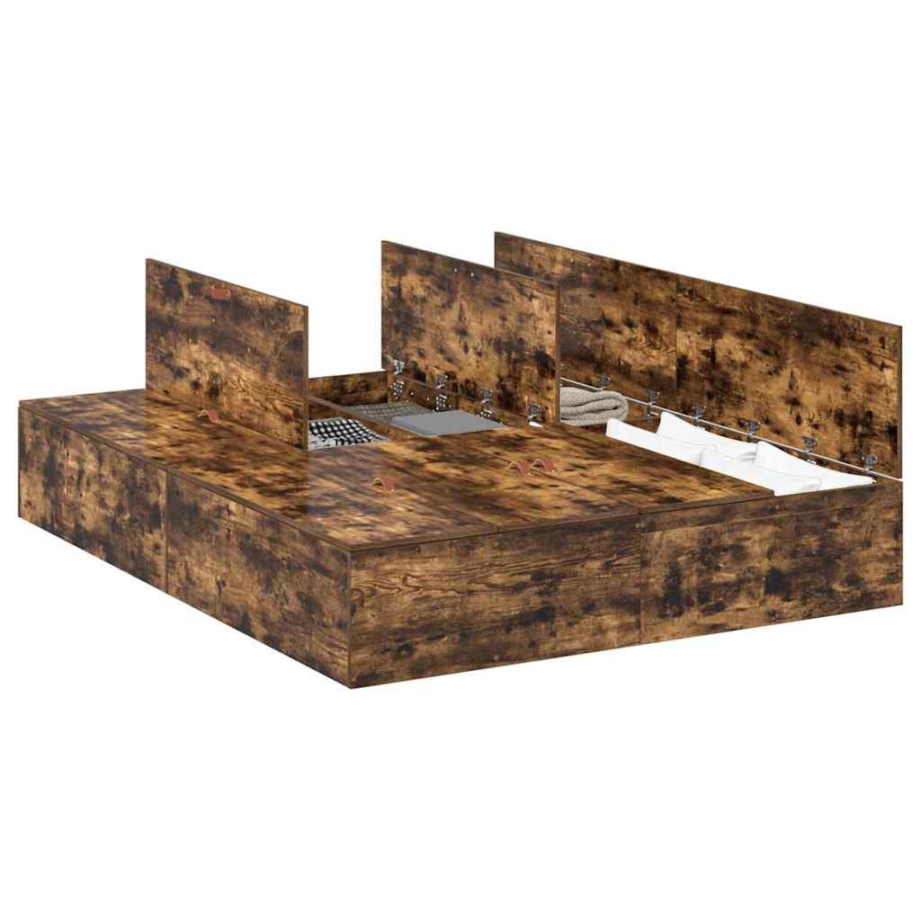 Bed Frame with Storage Smoked oak 140 x 200 cm Engineered wood