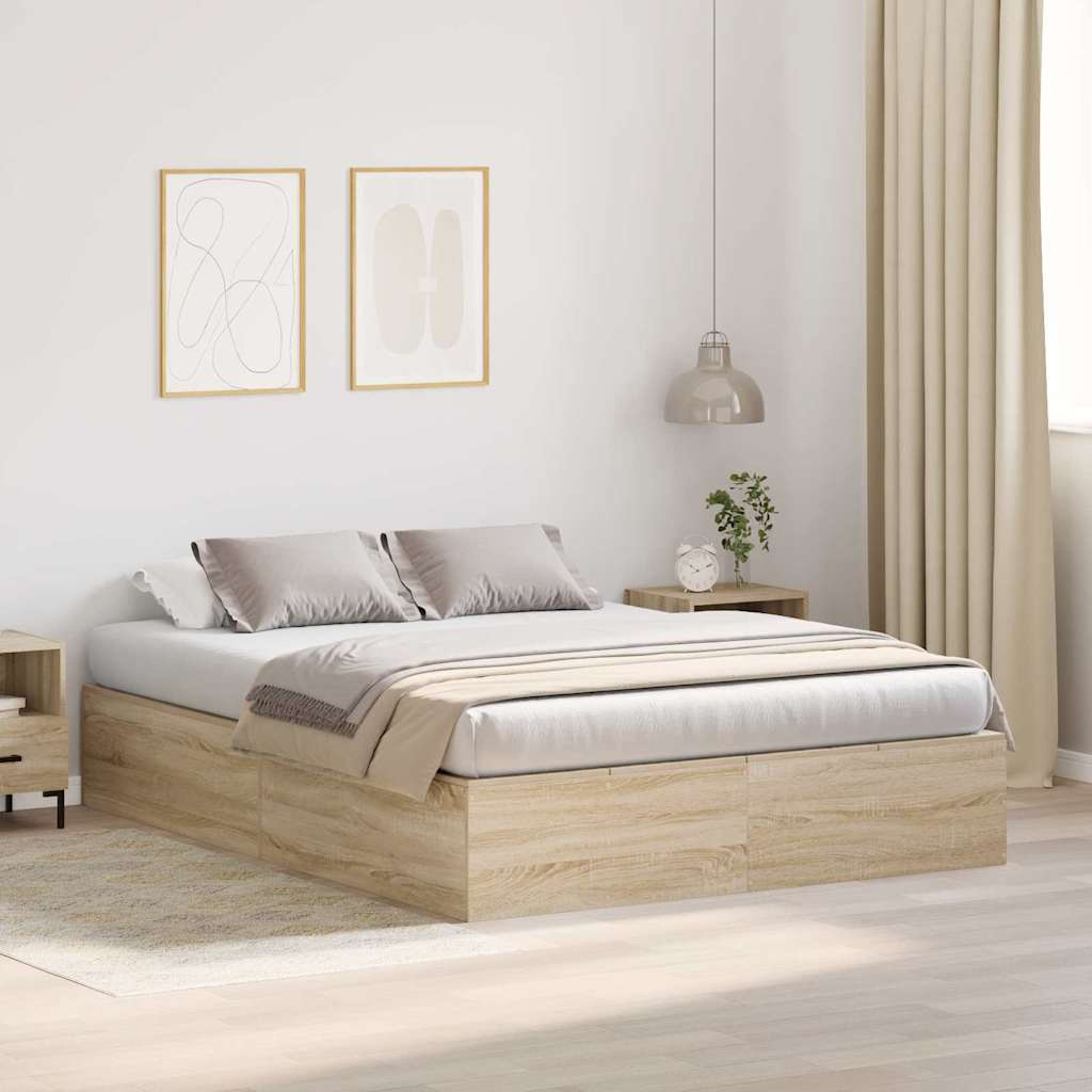 Bed Frame with Storage Sonoma oak 150 x 200 cm Engineered wood