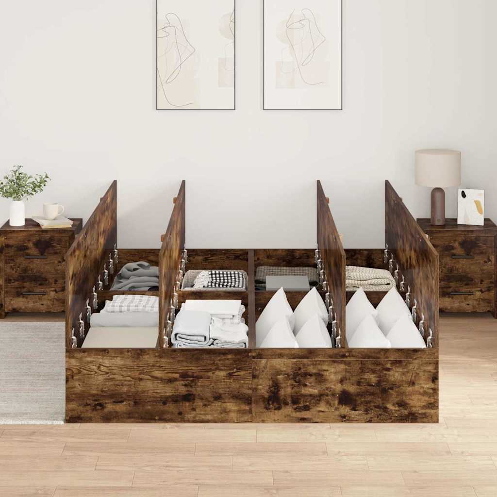 Bed Frame with Storage Smoked oak 150 x 200 cm Engineered wood