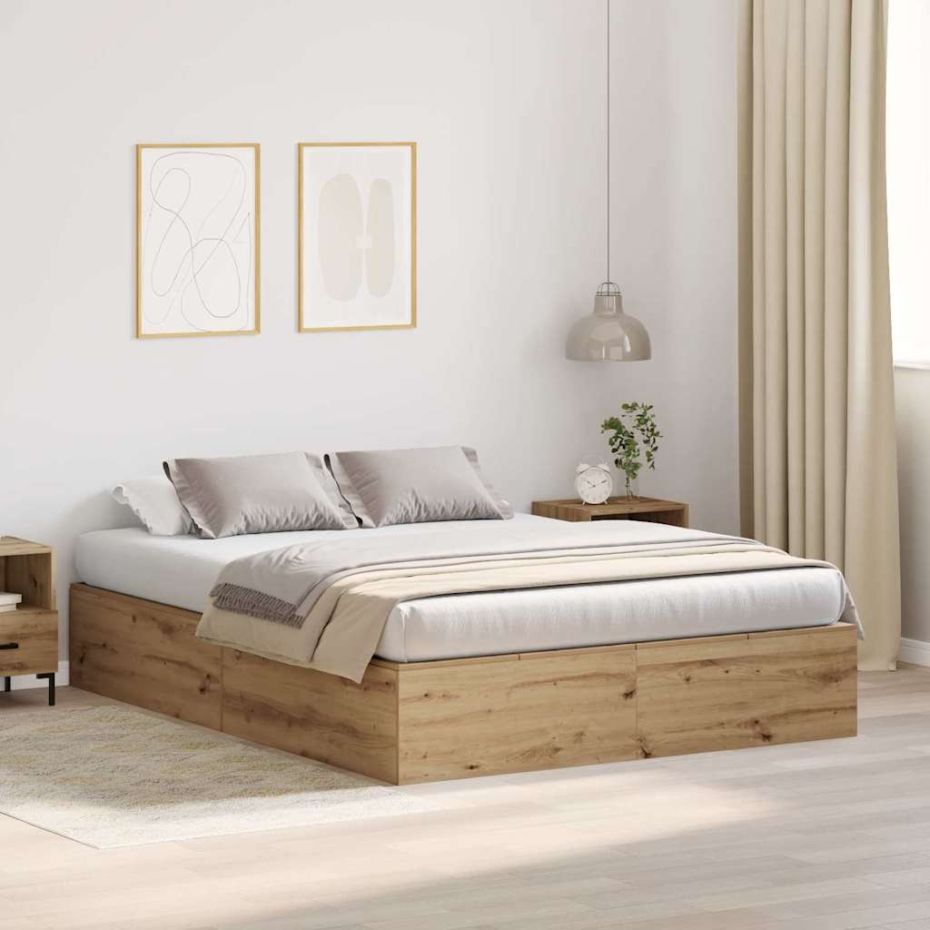 Bed Frame with Storage Artisan oak 150 x 200 cm Engineered wood