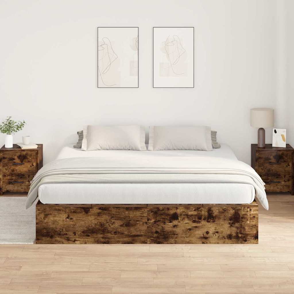 Bed Frame with Storage Smoked oak 180 x 200 cm Engineered wood