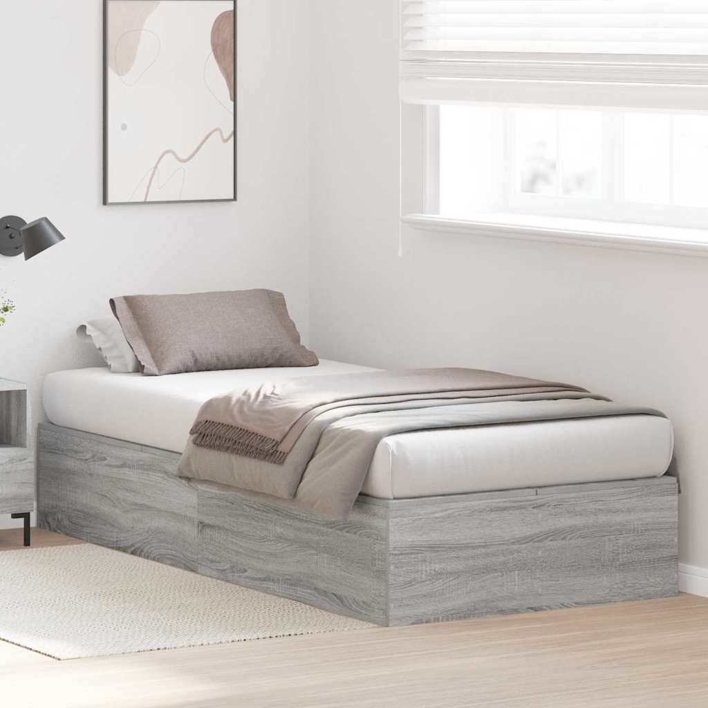 Bed Frame with Storage Grey sonoma 90 x 190 cm Engineered wood