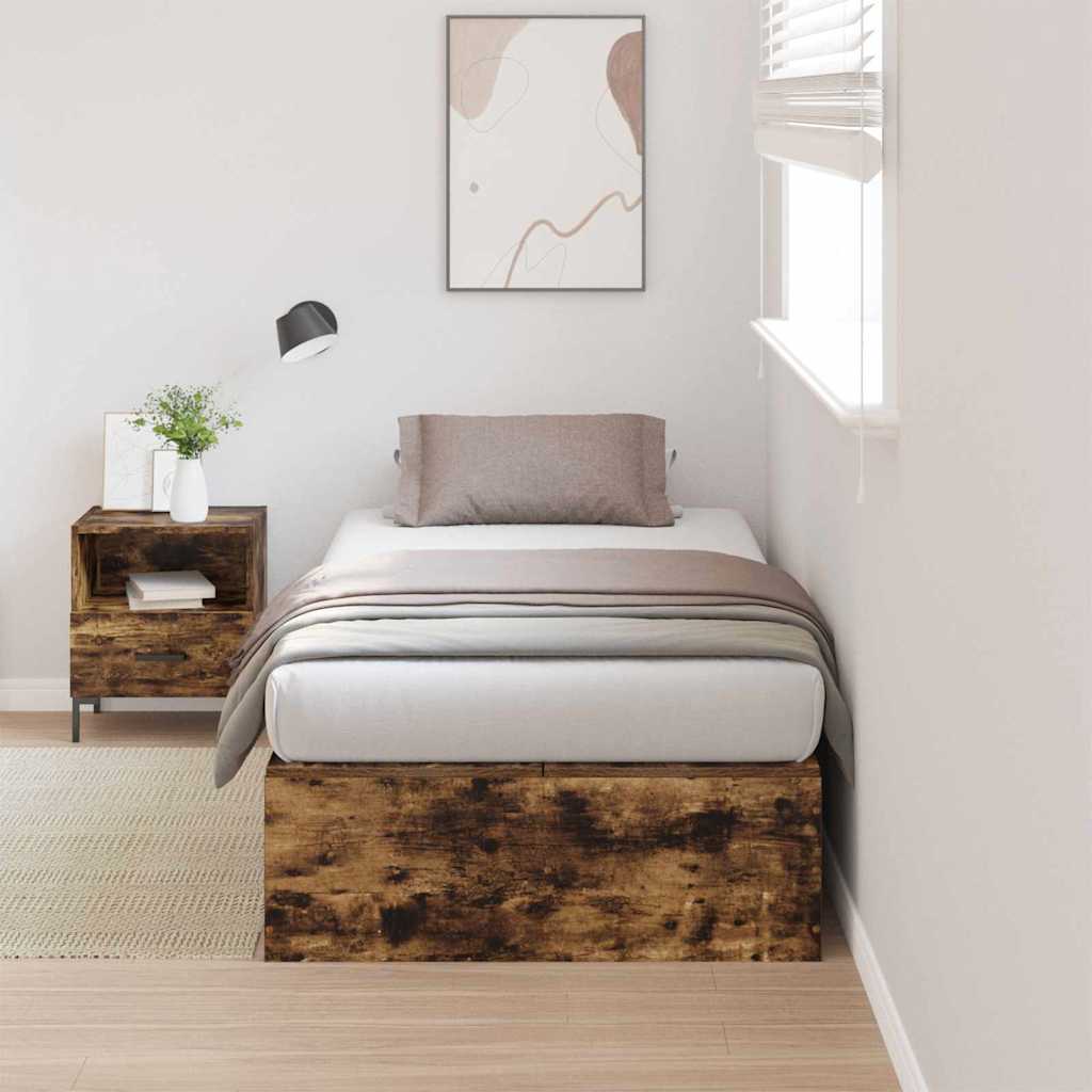Bed Frame with Storage Smoked oak 75 x 190 cm Engineered wood