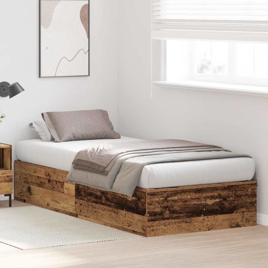 Bed Frame with Storage Old wood 75 x 190 cm Engineered wood