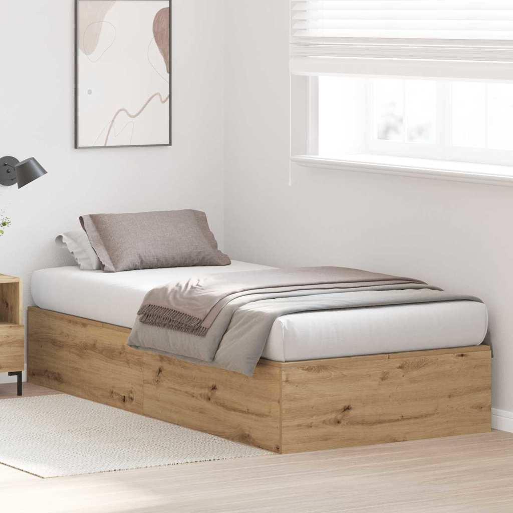 Bed Frame with Storage Artisan oak 75 x 190 cm Engineered wood