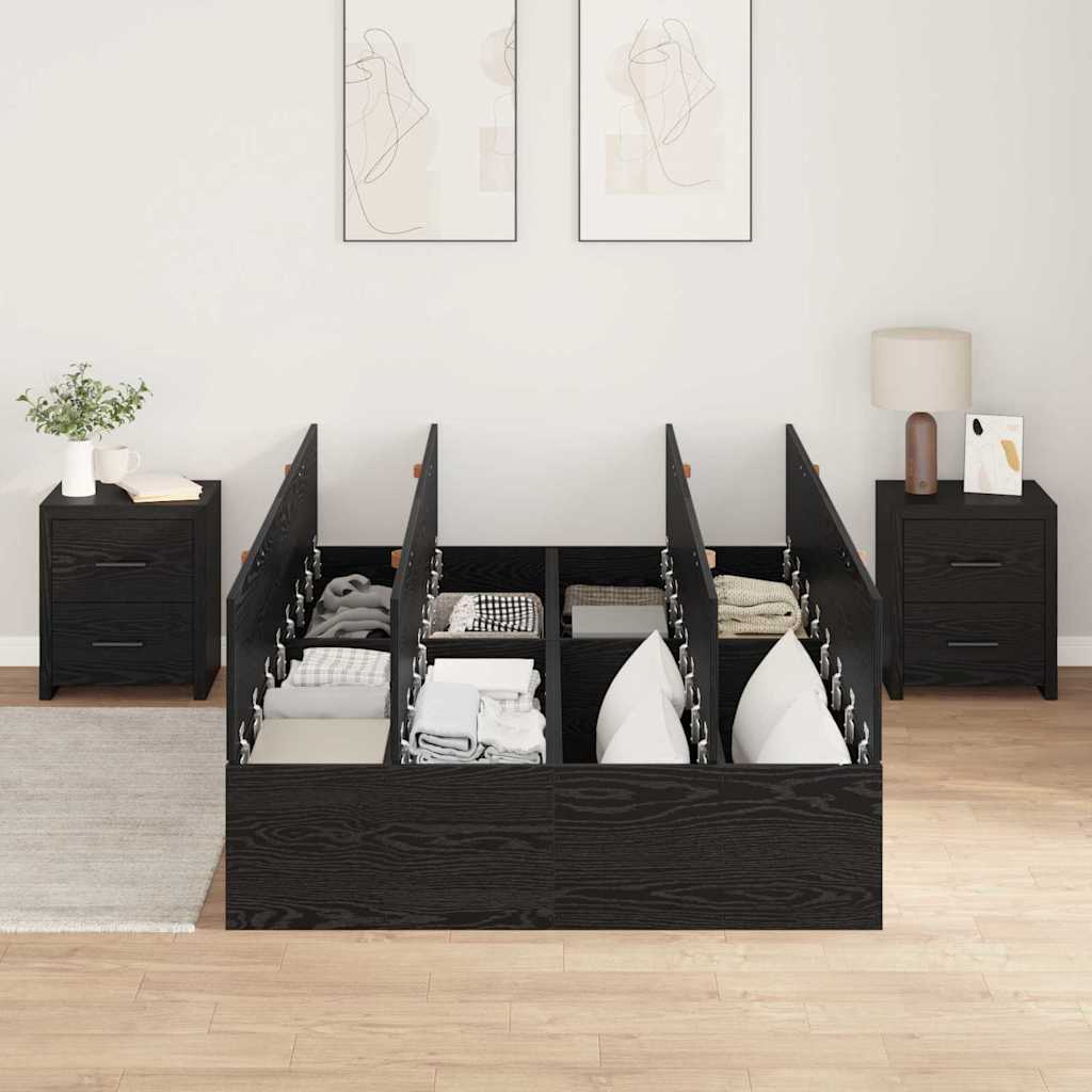 Bed Frame with Storage Black oak 120 x 190 cm Engineered wood