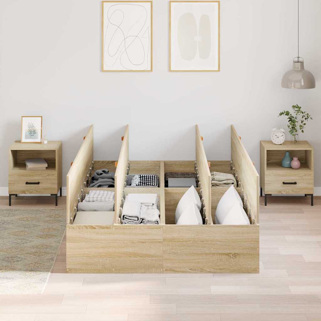 Bed Frame with Storage Sonoma oak 120 x 190 cm Engineered wood