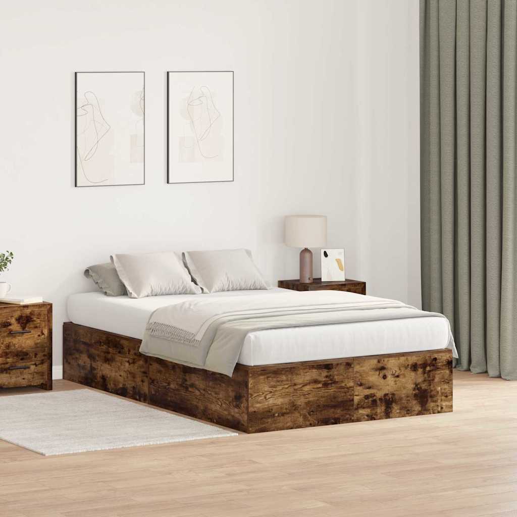 Bed Frame with Storage Smoked oak 120 x 190 cm Engineered wood
