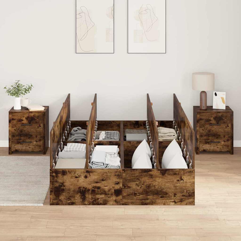 Bed Frame with Storage Smoked oak 120 x 190 cm Engineered wood