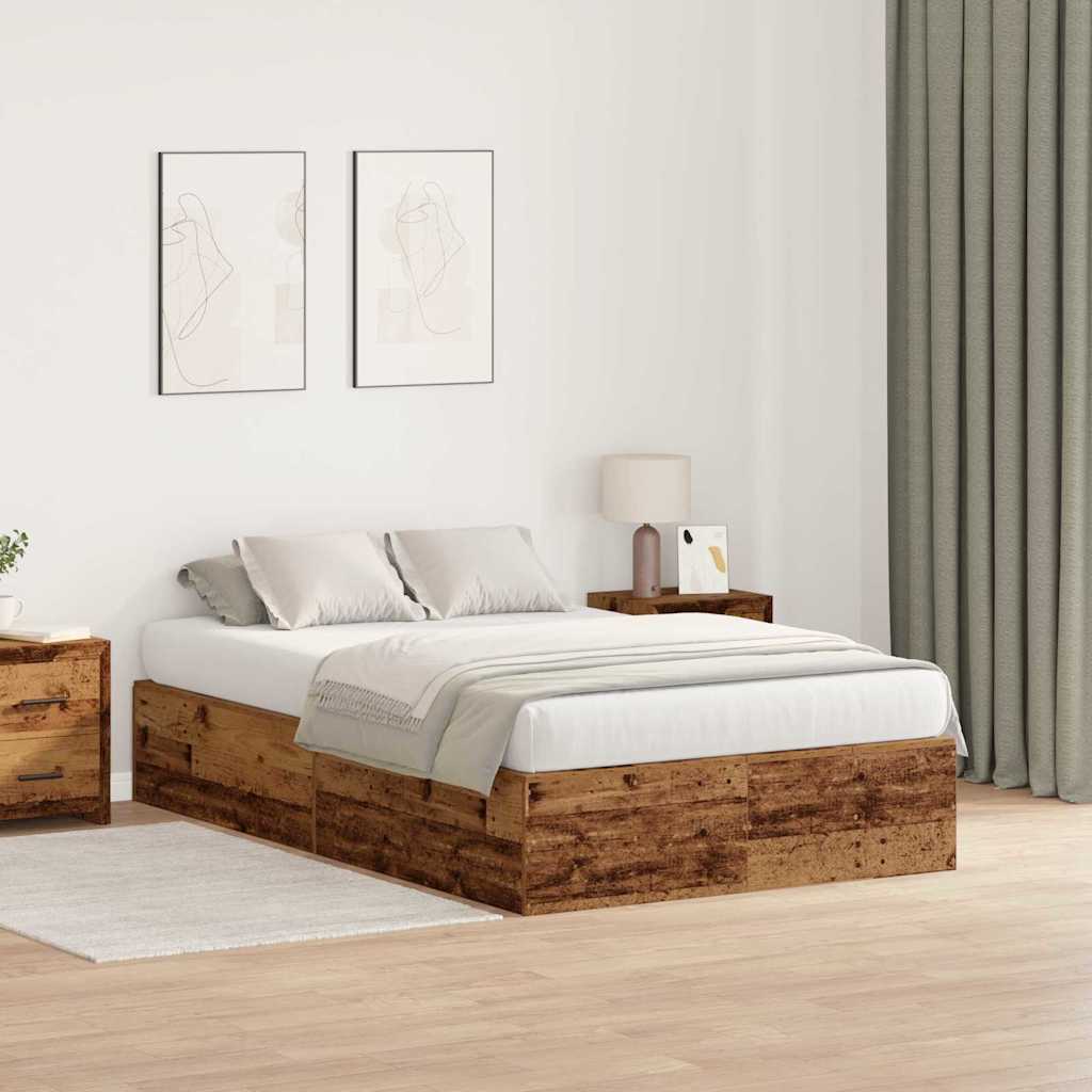 Bed Frame with Storage Old wood 120 x 190 cm Engineered wood