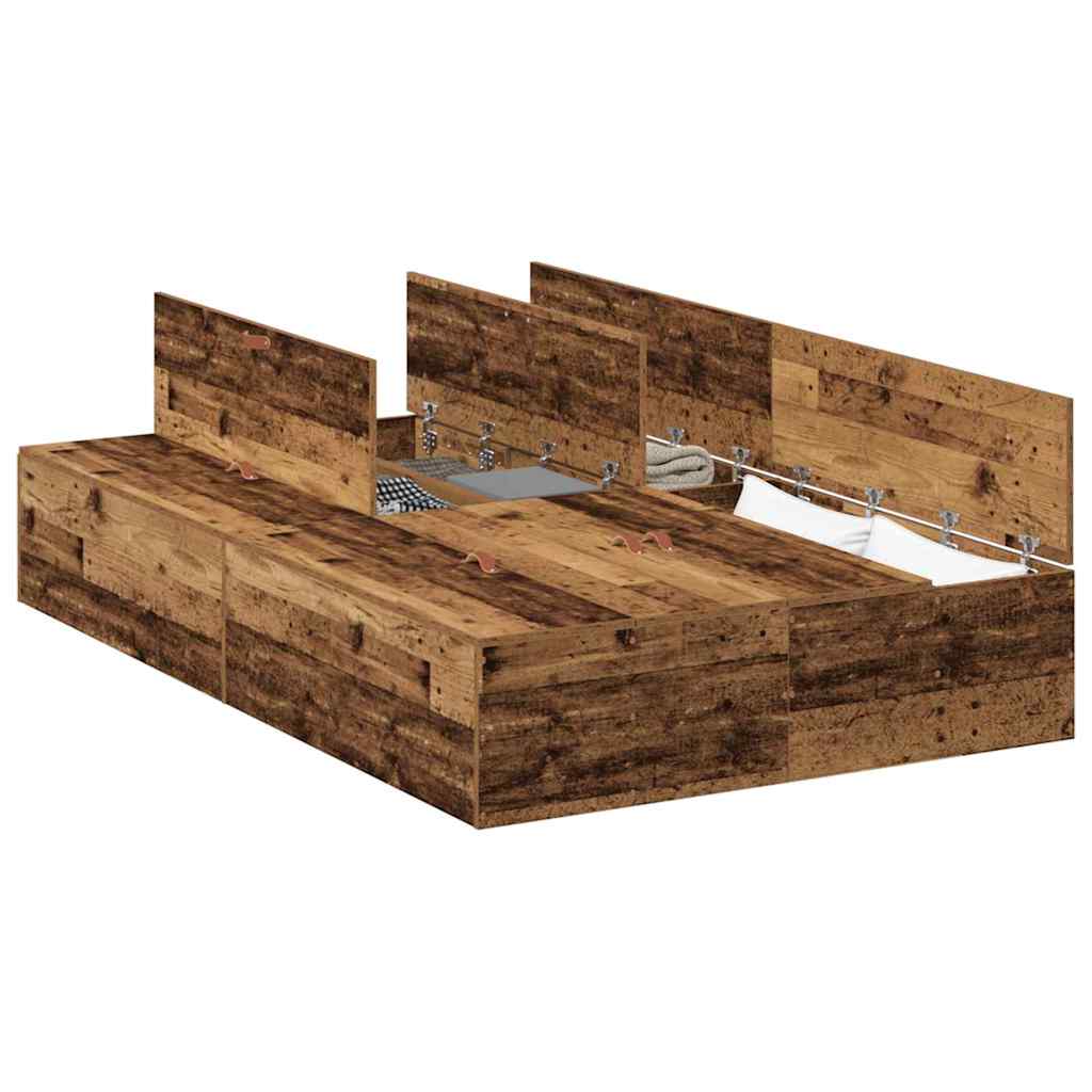 Bed Frame with Storage Old wood 120 x 190 cm Engineered wood
