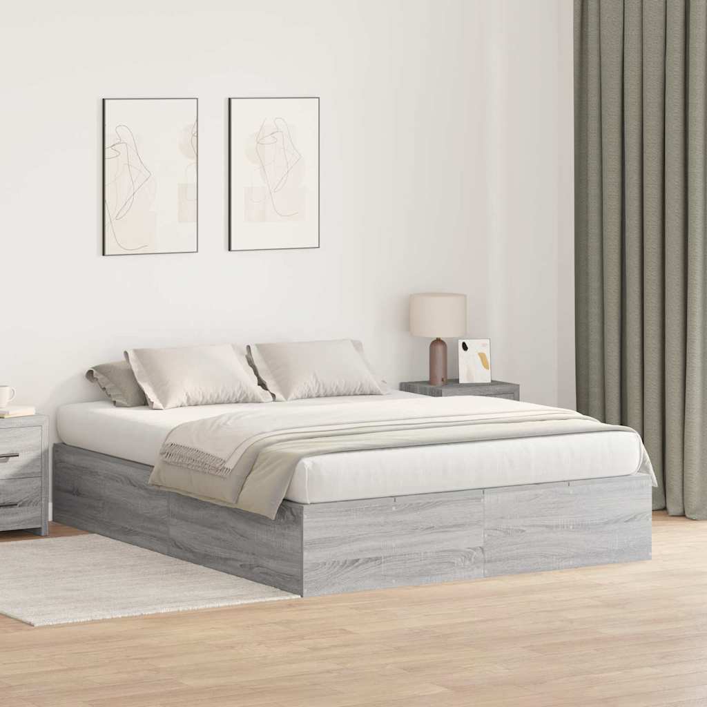 Bed Frame with Storage Grey sonoma 140 x 190 cm Engineered wood
