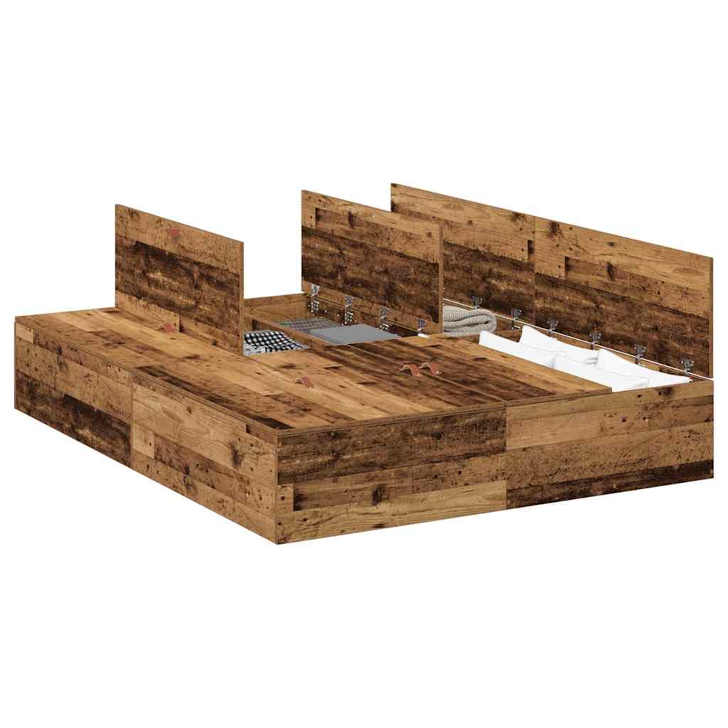 Bed Frame with Storage Old wood 140 x 190 cm Engineered wood