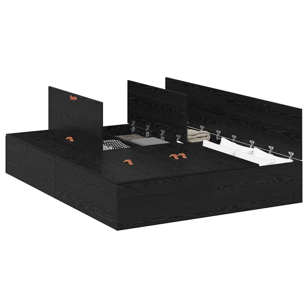 Bed Frame with Storage Black oak 135 x 190 cm Engineered wood