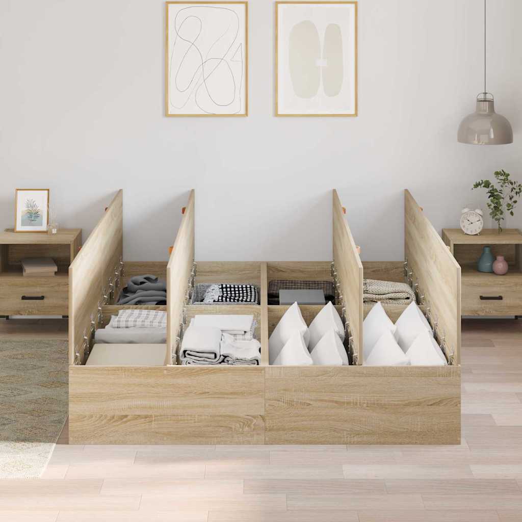 Bed Frame with Storage Sonoma oak 135 x 190 cm Engineered wood