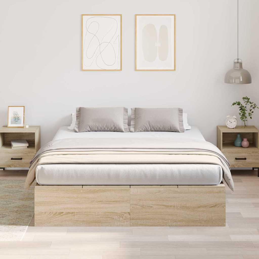 Bed Frame with Storage Sonoma oak 135 x 190 cm Engineered wood