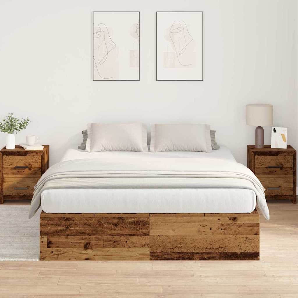 Bed Frame with Storage Old wood 135 x 190 cm Engineered wood